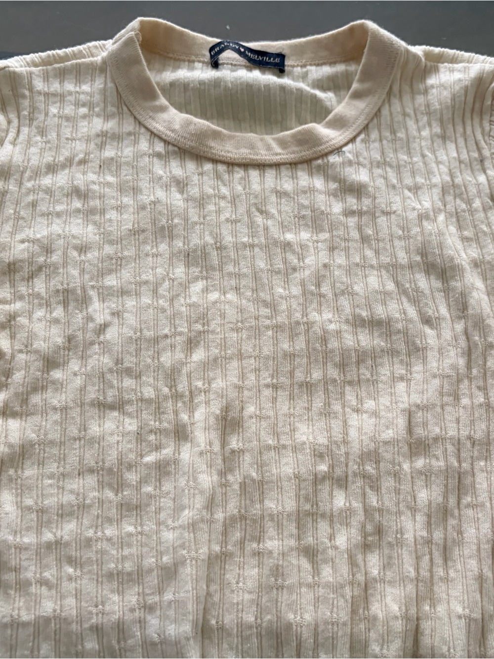 Brandy Melville Cream Ribbed Short Sleeve Tee